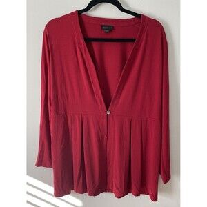 J Jill Wearever Collection M Petite Red Long Sleeve One Button Cardigan Stretch